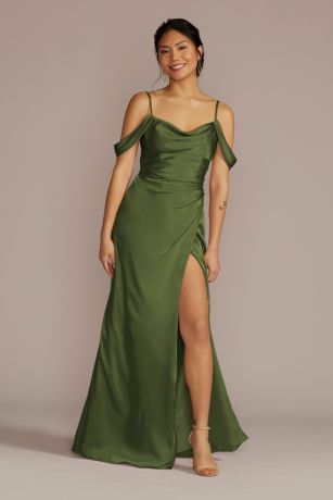 Galina Signature Charmeuse Cowl Dress with Swag Sleeves